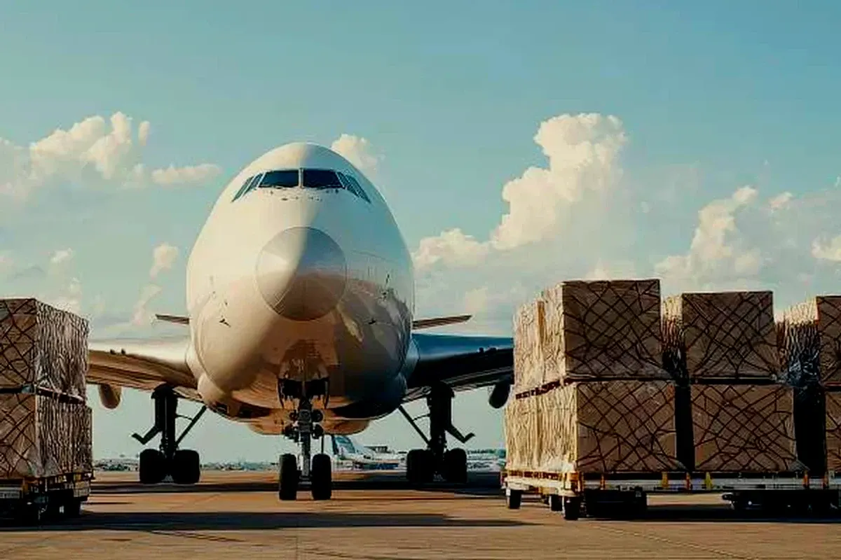 Commodity Components International – pallets of air freight beside a cargo jet