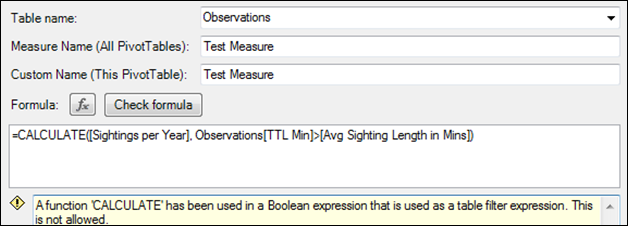 A function 'CALCULATE' has been used in a Boolean expression that is used as a table filter expression. This is not allowed.