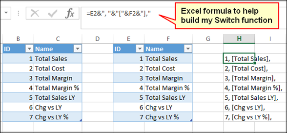 excel formual to build switch