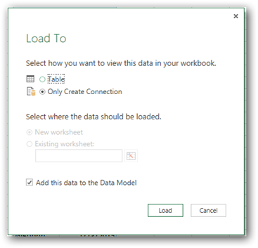 Using Load To so that data lands directly in Data Model / Power Pivot