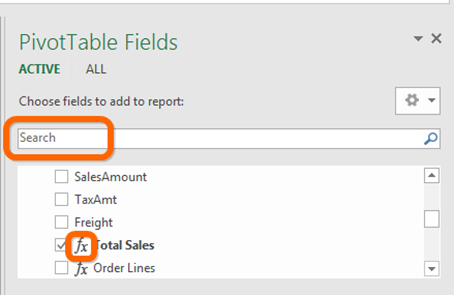 Measure Icons and Field List Search are Back in Power Pivot / Excel 2016