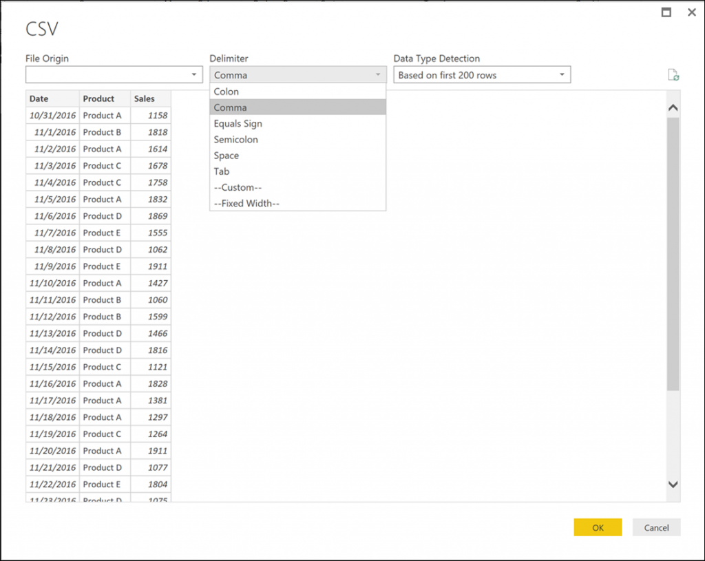 Review and set the delimiter before all CSV files from a folder are combined in Power BI