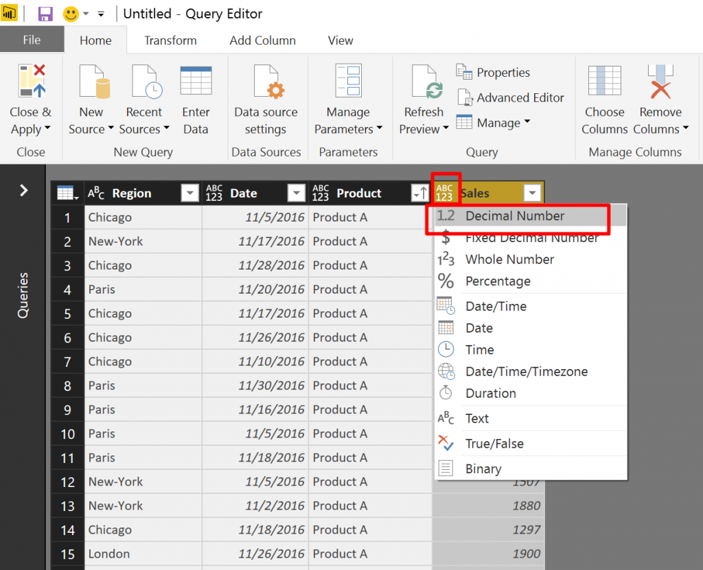 All regions are included as part of the import of CSV files from a folder in Power BI