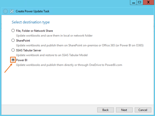 Power Update Power BI Desktop Destination Type