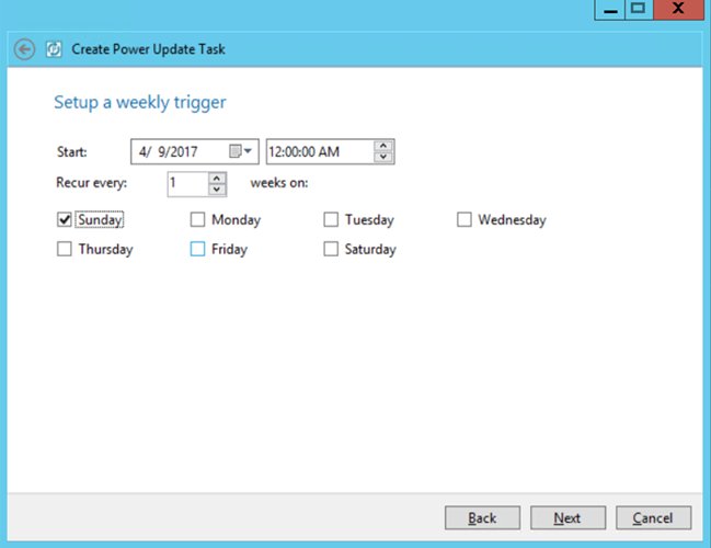 Power Update Select Versoin Control Task Time Schedule