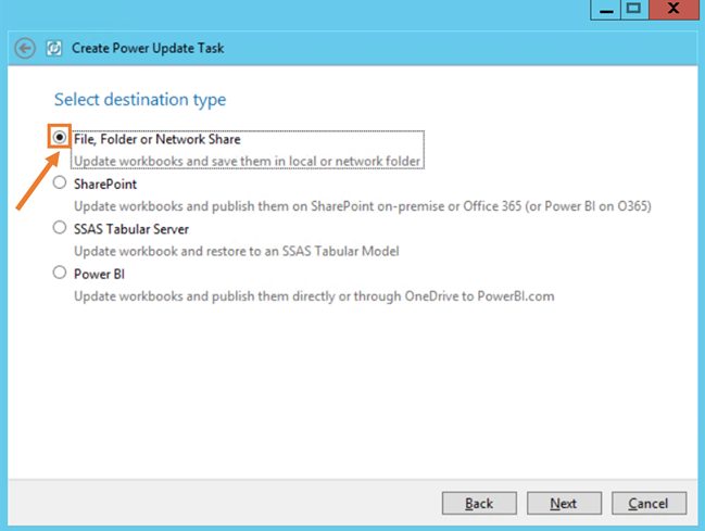 Power Update Select Version Control Task Destination