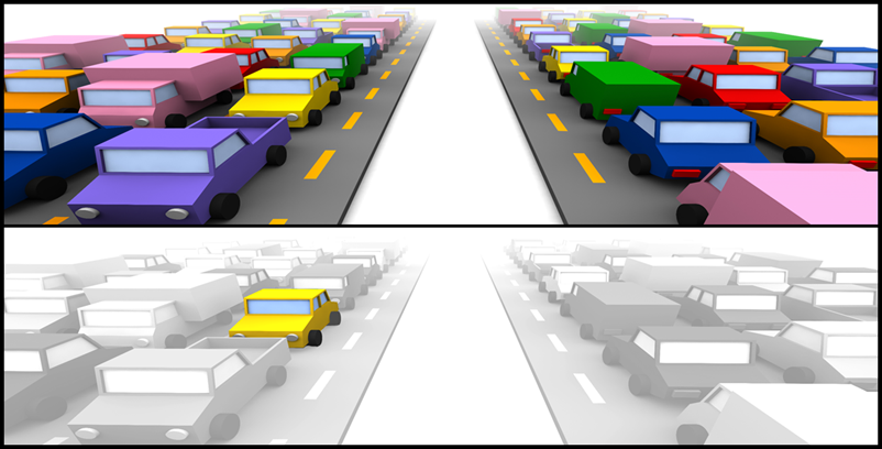 A graphic of cars on a highway representing Forecasting vs. Predictive Analytics - at Facebook
