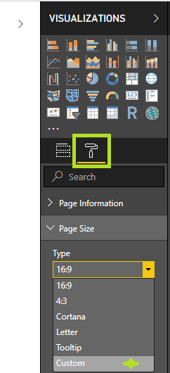 Visualizations in Power BI Dashboard 2 format page size