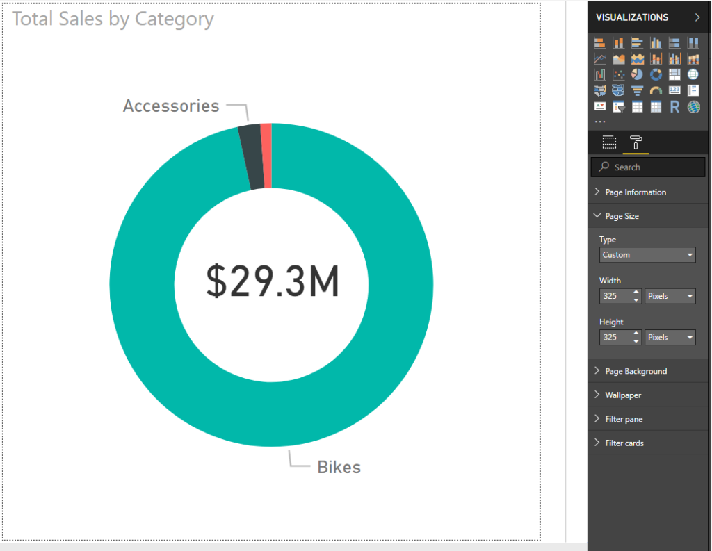 Visualizations in Power BI Dashboard 3 format page size