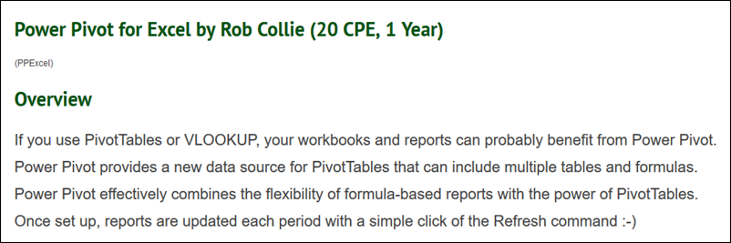 Power Pivot Video Training for CPE Credit