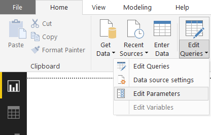 parameters for dataflows: Home: Edit Queries: Edit Parameters