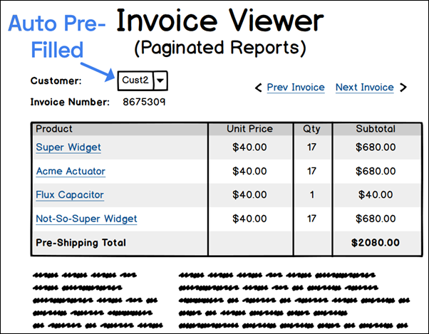 Wireframe of a Paginated Report for an Invoice
