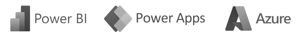 PowerBI Power Apps and Azure monochrome logos