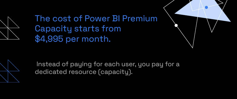 The cost of Power BI Premium Capacity starts from $4,995 per month.