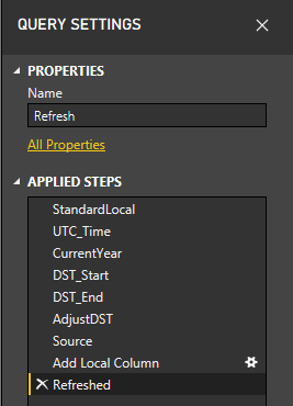 DST Refresh Date Function Power BI Service. Query setting steps. 