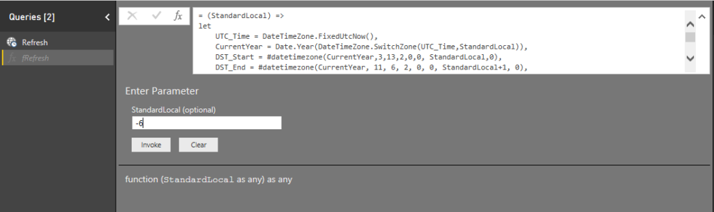 DST Refresh Date Function Power BI Service. Invoke custom function.