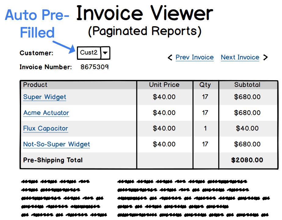 Wireframe of a Paginated Report for an Invoice