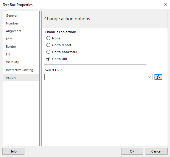 Setting up the URL Action in SSRS/Paginated Report Builder