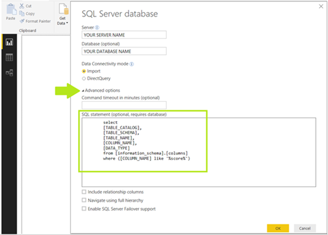 Enter SERVER NAME, DATABASE NAME