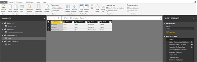 Power BI - List of tables