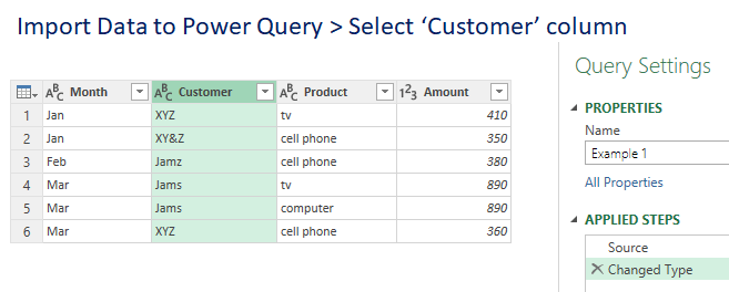 Select customer column