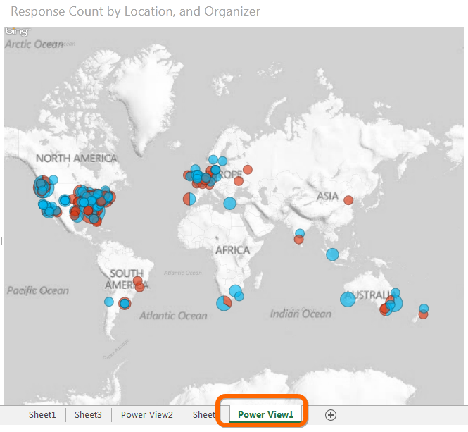 A Power View Visualization in Excel 2013. Note that Power View Gets its Own New Sheet Type.