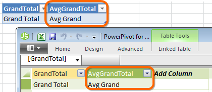 New dummy column in Power Pivot Data Model Window