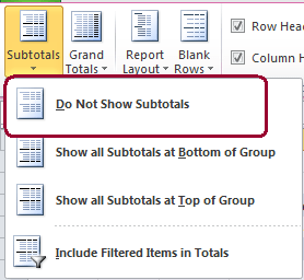 No Subtotals