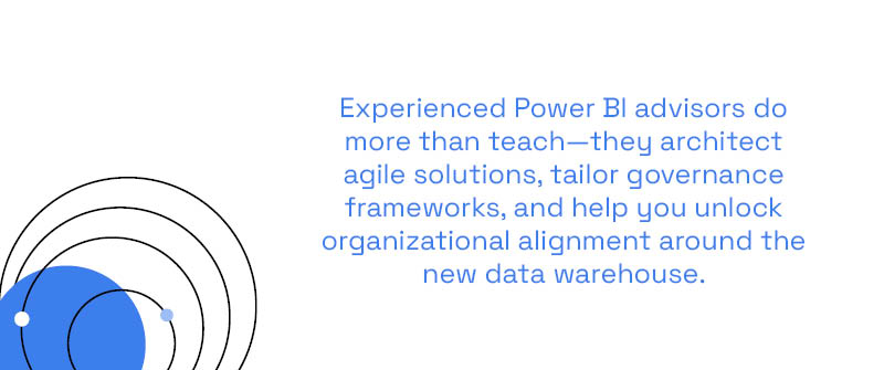 How does consulting support the rollout and value realization of a data warehouse built with Power BI