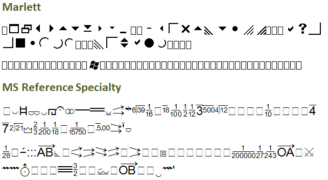 Use in Slicers: Marlett and MS Reference Specialty