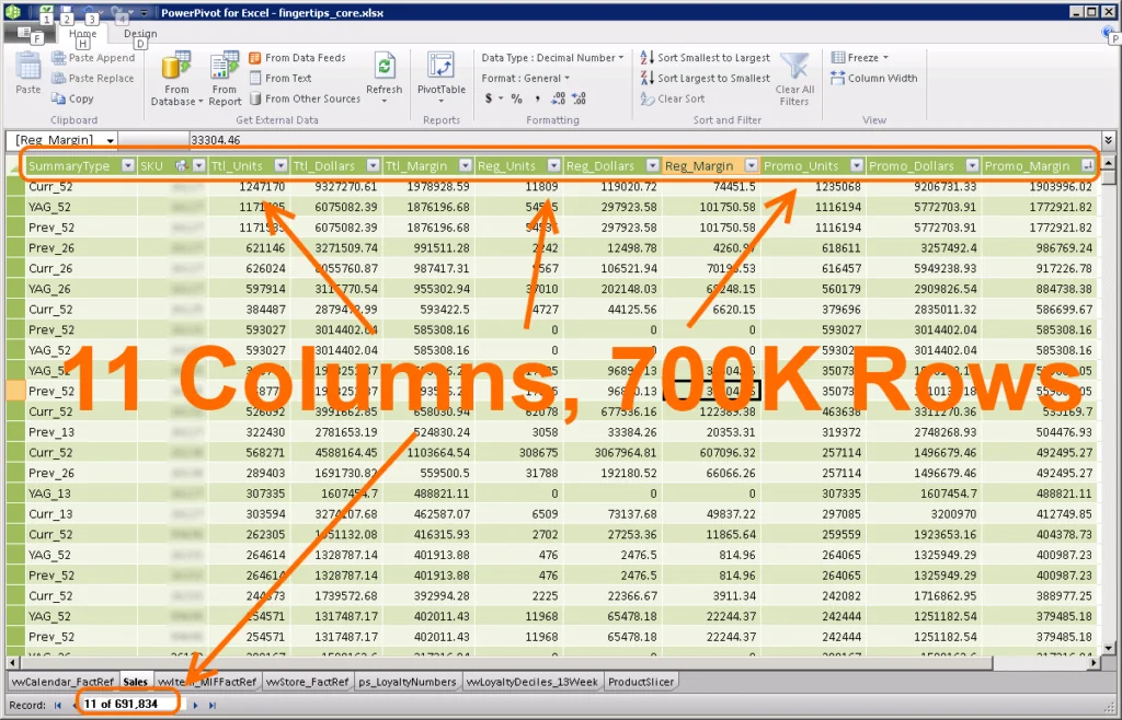 PowerPivot Wide Table Lots of Columns